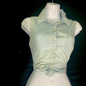 Denim button down tie crop top size small